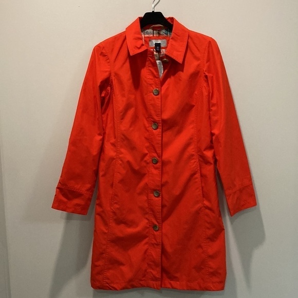 Lands End Jacket Orange Button Up Trench Coat Size 2-4 - Picture 4 of 13